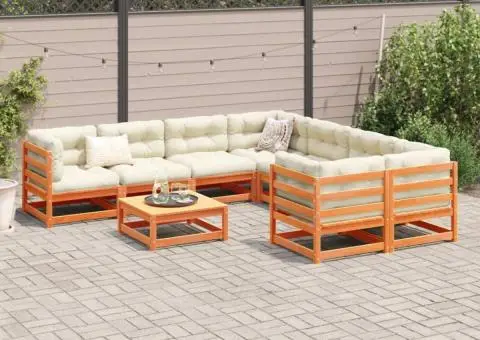 Set canapea de grădină, 9 piese, maro ceruit, lemn masiv de pin - 3/5