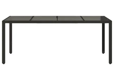 Masă grădină cu blat din sticlă, negru, 190x90x75 cm, poliratan - 4/5