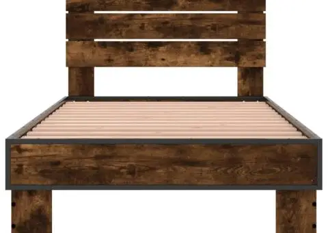 Cadru de pat, stejar fumuriu, 75x190cm, lemn prelucrat și metal - 4/5