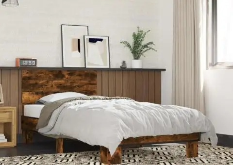 Cadru de pat, stejar fumuriu, 90x190cm, lemn prelucrat și metal - 1/5