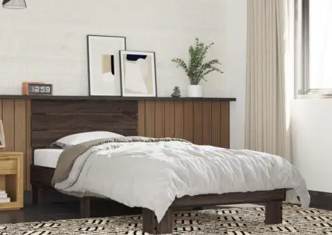 Cadru de pat, stejar maro, 90x190 cm, lemn prelucrat și metal - 1/5