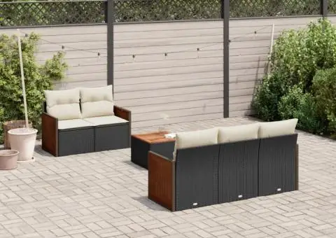 Set mobilier de grădină cu perne, 6 piese, negru, poliratan - 1/3