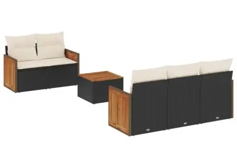 Set mobilier de grădină cu perne, 6 piese, negru, poliratan - 2/3