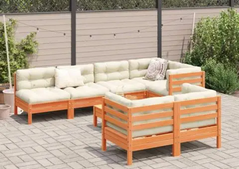 Set canapele grădină cu perne, 8 piese, maro, lemn masiv de pin - 3/5