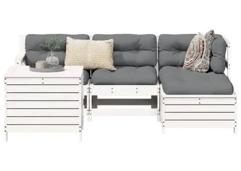 Set canapea de grădină, 5 piese, alb, lemn masiv de pin - 1/5