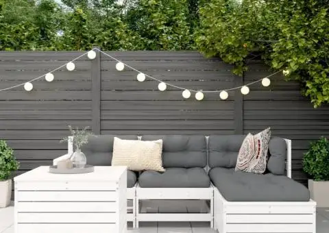 Set canapea de grădină, 5 piese, alb, lemn masiv de pin - 3/5