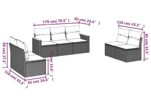 Set canapele de grădină cu perne, 7 piese, gri, poliratan - 3/3