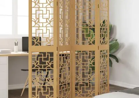 Paravan de cameră cu 4 panouri, maro, lemn masiv paulownia - 1/5