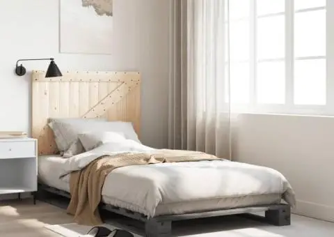 Cadru de pat cu tăblie, gri, 100x200 cm, lemn masiv de pin - 1/5