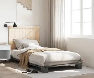 vidaXL Cadru de pat cu tăblie, gri, 100x200 cm, lemn masiv de pin