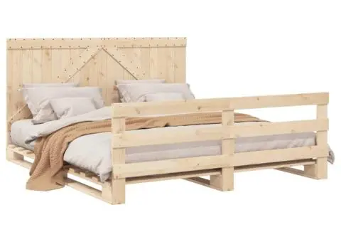 Cadru pat cu tăblie 200x200 cm, lemn masiv de pin - 4/5