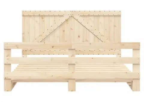 Cadru pat cu tăblie 200x200 cm, lemn masiv de pin - 5/5