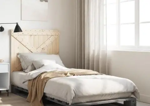 Cadru de pat cu tăblie, gri, 90x200 cm, lemn masiv de pin - 1/5