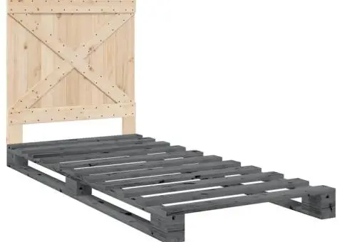 Cadru de pat cu tăblie, gri, 90x200 cm, lemn masiv de pin - 3/5