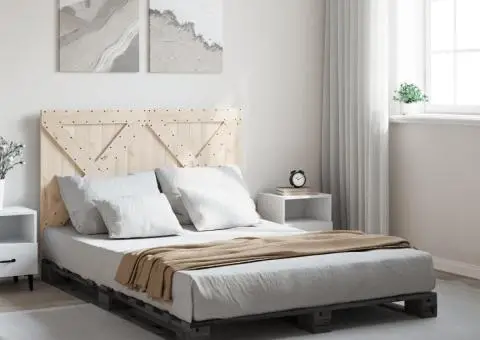 Cadru de pat cu tăblie, gri, 140x200 cm, lemn masiv de pin - 1/5