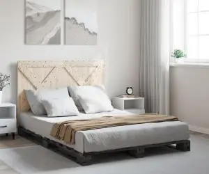 vidaXL Cadru de pat cu tăblie, gri, 140x200 cm, lemn masiv de pin