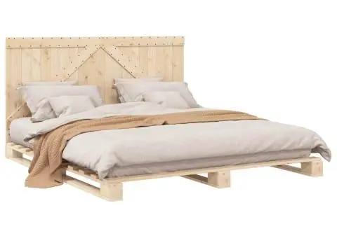 Cadru de pat cu tăblie, 180x200 cm, lemn masiv de pin - 4/5