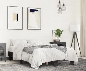 vidaXL Cadru de pat, negru, 135x190 cm, lemn prelucrat și metal