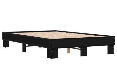 Cadru de pat, negru, 135x190 cm, lemn prelucrat și metal - 3/5