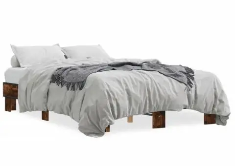 Cadru de pat, stejar afumat 140x190 cm lemn prelucrat și metal - 2/5