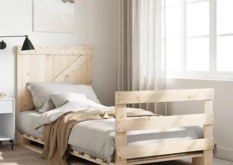 Cadru de pat cu tăblie, 90x200 cm, lemn masiv de pin - 1/5