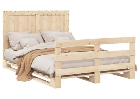 Cadru de pat cu tăblie, 140x200 cm, lemn masiv de pin - 4/5