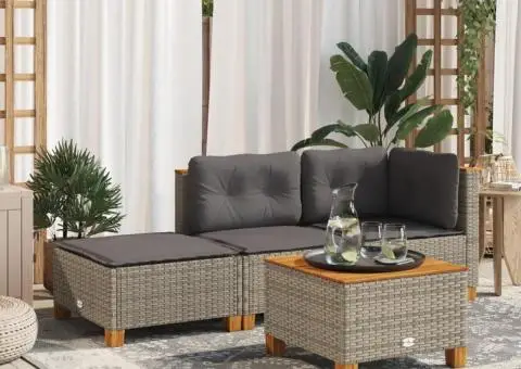 Taburet de grădină cu pernă, gri, 63,5x56x32 cm, poliratan - 1/5