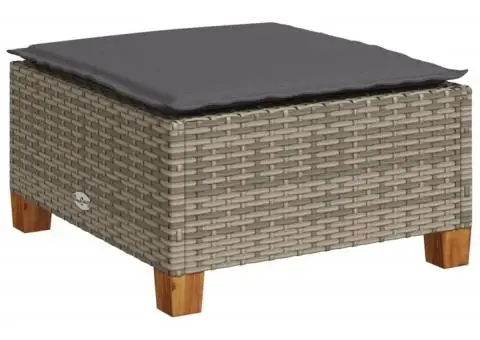 Taburet de grădină cu pernă, gri, 63,5x56x32 cm, poliratan - 2/5