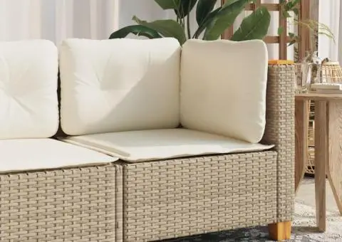 Canapea de colț de grădină cu perne, bej, poliratan - 1/5