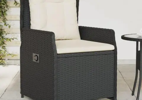 Scaune de grădină rabatabile, 2 buc., negru, poliratan - 1/5