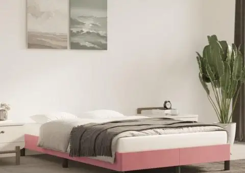 Cadru de pat fără saltea roz 120x190 cm catifea - 1/5