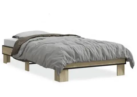 Cadru de pat, stejar sonoma, 75x190 cm, lemn prelucrat și metal - 2/5