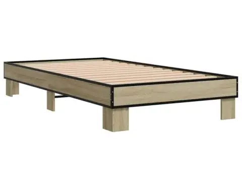 Cadru de pat, stejar sonoma, 75x190 cm, lemn prelucrat și metal - 3/5