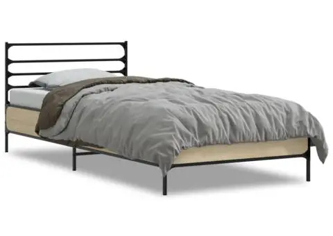 Cadru de pat, stejar sonoma, 90x200 cm, lemn prelucrat și metal - 2/5