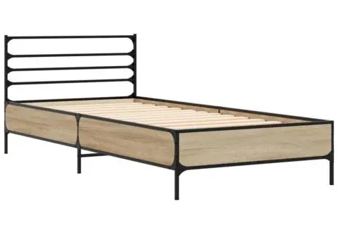Cadru de pat, stejar sonoma, 90x200 cm, lemn prelucrat și metal - 3/5