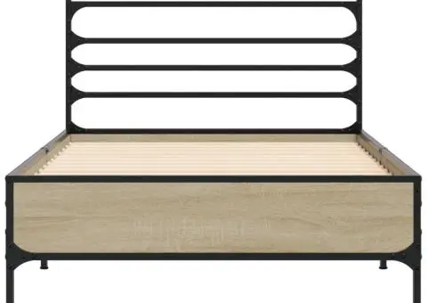 Cadru de pat, stejar sonoma, 90x200 cm, lemn prelucrat și metal - 4/5
