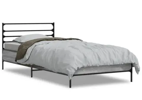 Cadru de pat, gri sonoma, 90x190 cm, lemn prelucrat și metal - 2/5