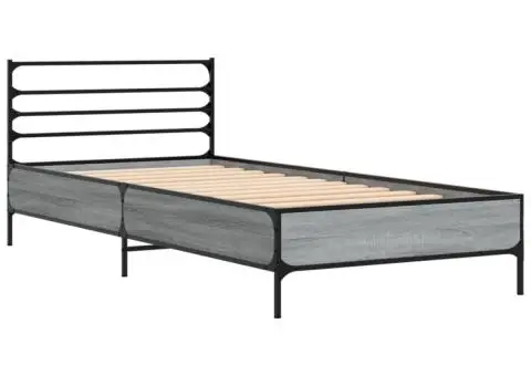 Cadru de pat, gri sonoma, 90x190 cm, lemn prelucrat și metal - 3/5