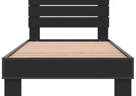 Cadru de pat, negru, 90x200 cm, lemn prelucrat și metal - 4/5