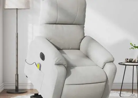 Fotoliu de masaj rabatabil electric cu ridicare gri, microfibră - 1/5