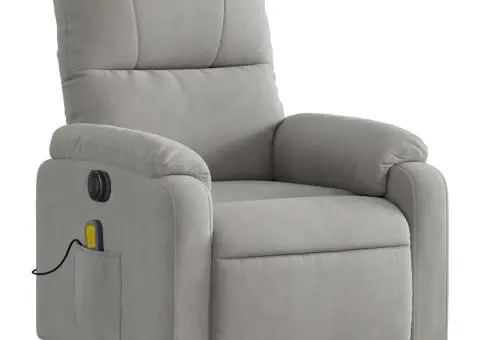 Fotoliu de masaj rabatabil electric cu ridicare gri, microfibră - 4/5