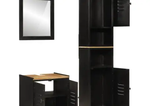 Set mobilier de baie, 3 piese, fier și lemn masiv de mango - 2/5