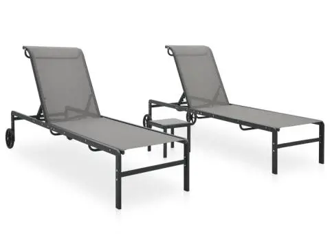 Șezlonguri cu masă, 2 buc., textilenă și oțel - 1/5