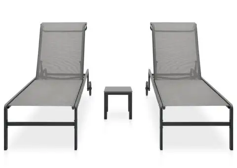 Șezlonguri cu masă, 2 buc., textilenă și oțel - 2/5