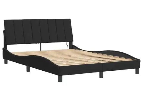 Cadru de pat cu lumini LED, negru, 140x190 cm, catifea - 3/5