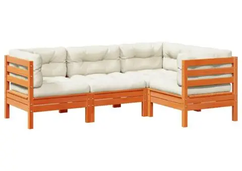 Set canapele grădină cu perne, 4 piese, maro ceruit, lemn pin - 2/5