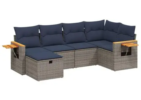 Set canapele de grădină cu perne, 6 piese, gri, poliratan - 2/4