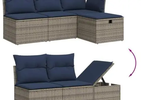 Set canapele de grădină cu perne, 6 piese, gri, poliratan - 3/4