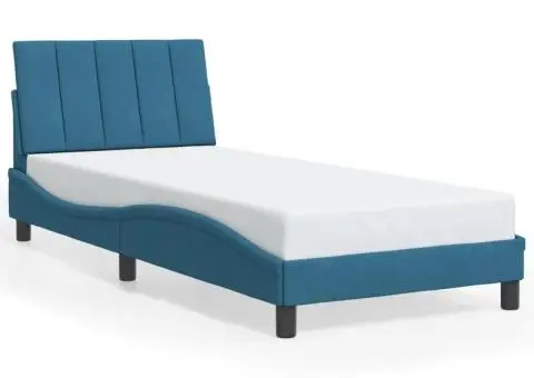 Cadru de pat cu tăblie, albastru, 80x200 cm, catifea - 2/5