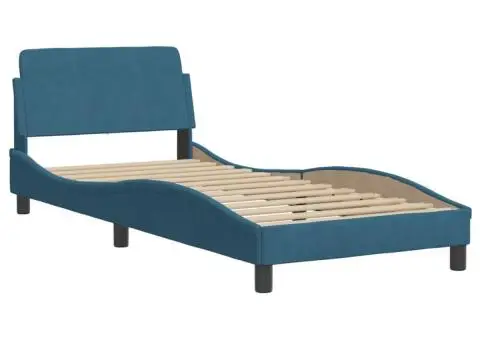 Cadru de pat cu tăblie, albastru, 80x200 cm, catifea - 4/5
